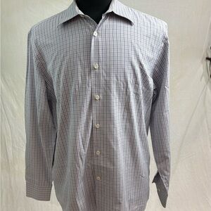 Canali Dress Shirt Mens 43/17  Button Up Blue Cotton Long Sleeve Made In Italy